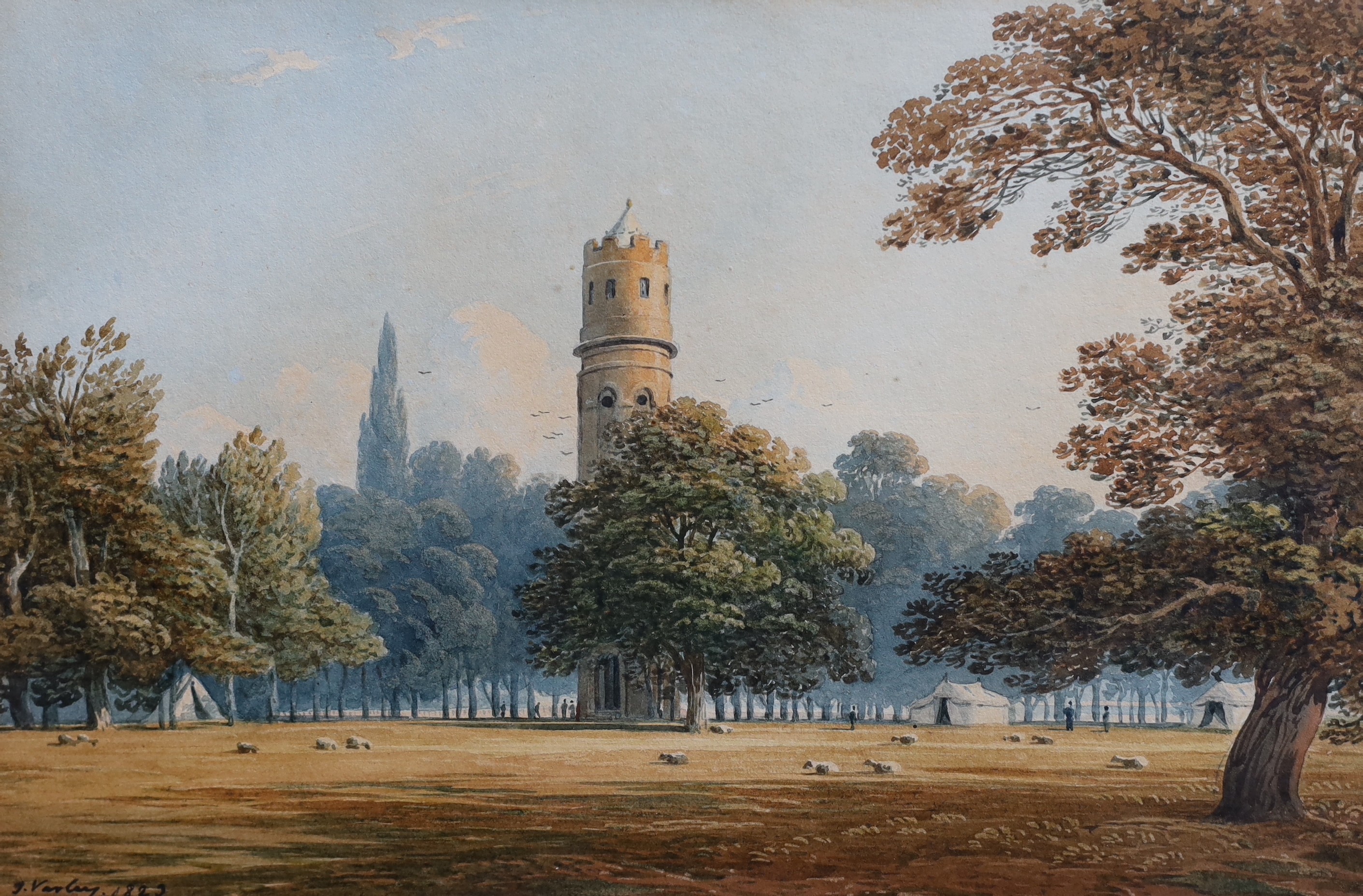 John Varley (1778-1842), The Tower in Berkhampstead Park, watercolour, 16 x 24.5cm